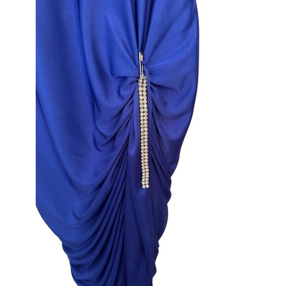 Vintage 80's Wiggle Dress 7/8 Cobalt Blue Polyester Rhinestone Detail RN62709 - Picture 4 of 5